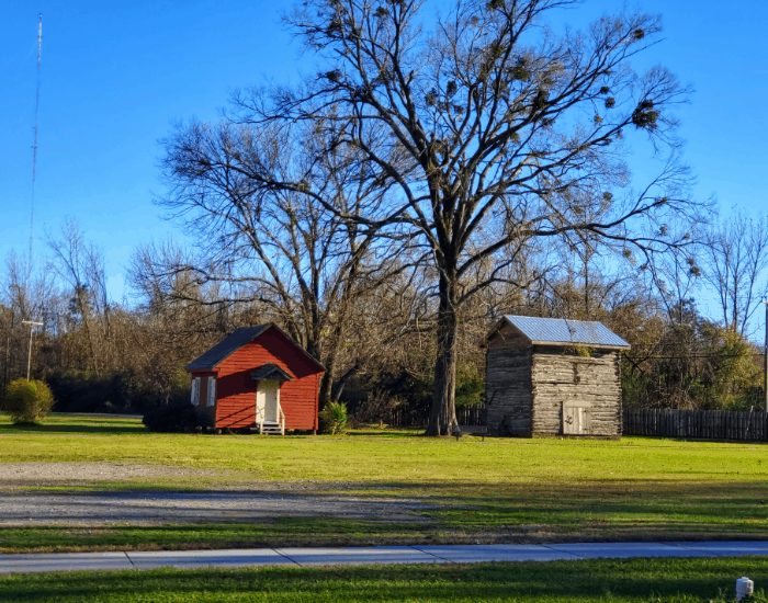 Unique buildings at Moratoc Park along the Roanoke River in North Carolina